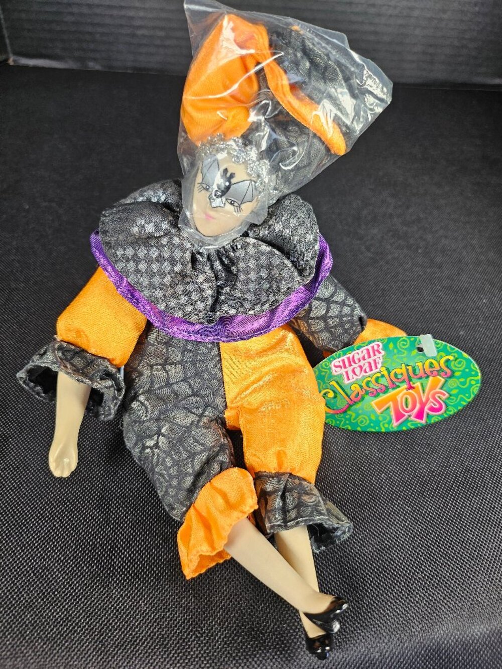 Vintage Sugar Loaf Classiques Halloween Harlequin Jester Clown Doll Bat Mask